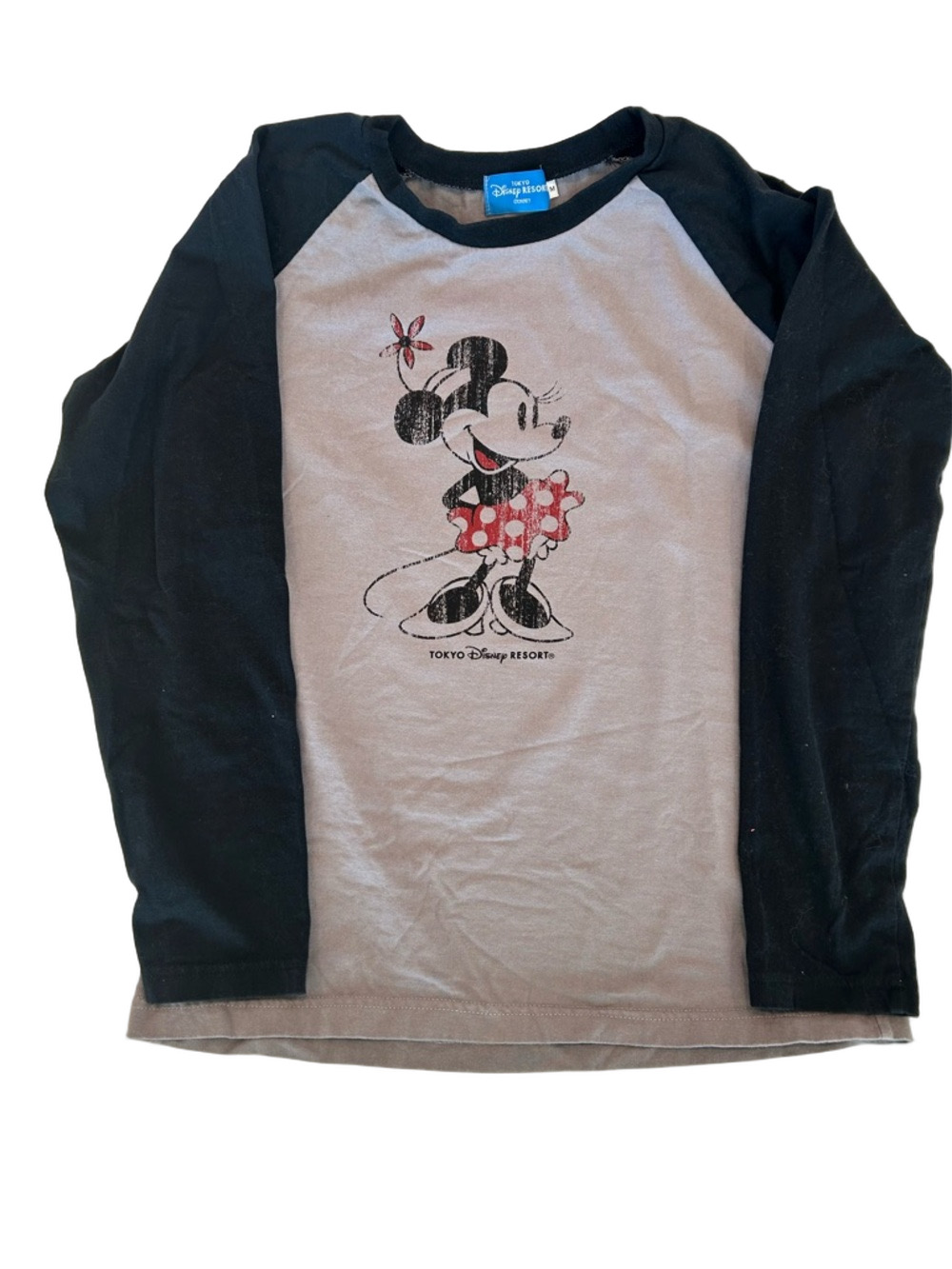 Disney Minnie Mouse Women’s Tokyo Disneyland Sleeve Raglan Top - Black & Gray
